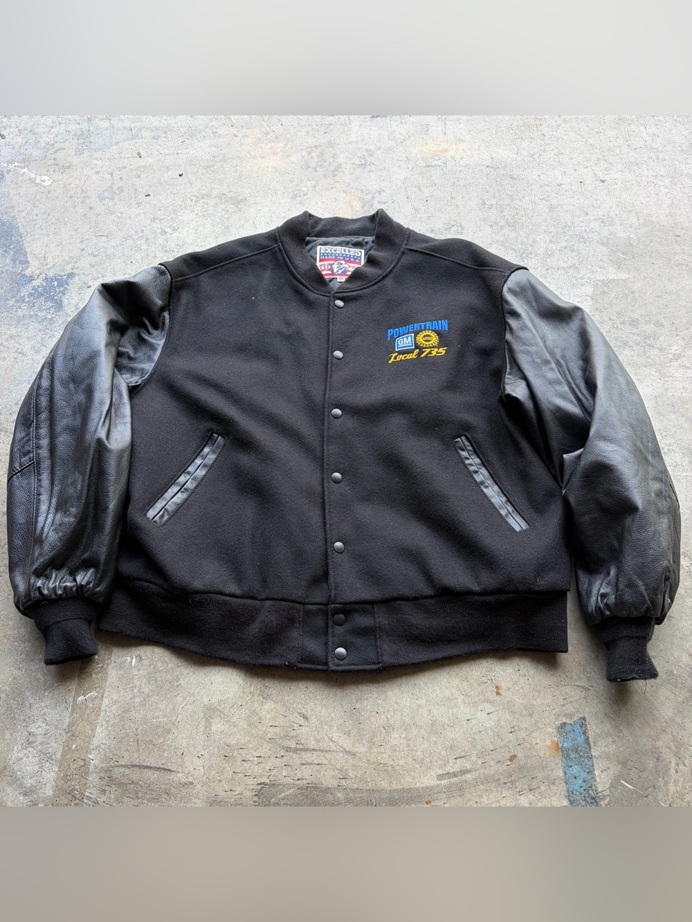 Vintage 90s Local 735 UAW GM Powertrain Varsity Jacket Wool Black Union